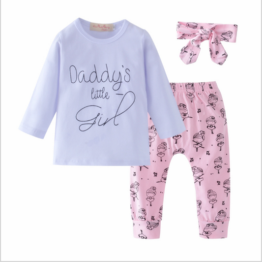 "Daddy's Little Girl" logo T-shirt, Leggings & Headband Set (3pcs) Long sleeve