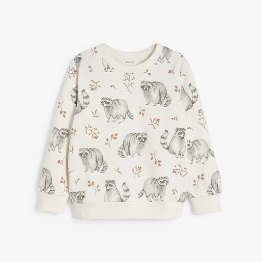 All Over Print Sweatshirt Featuring Raccoon or Baby Deer - Long Sleeve Lazy Raccoon