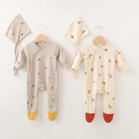 All Over Printed Bodysuit - Contrast Feet and Baby Bonnet Set (2pcs)