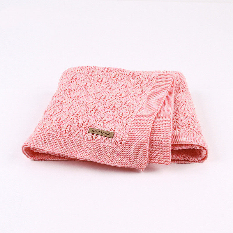 Light Knitted Baby Blanket, Leaf Pattern Pink 100x80cm