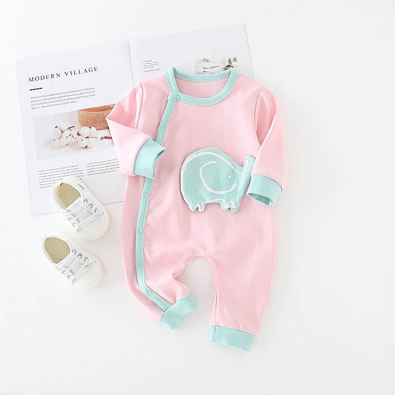 Baby Long Sleeve Romper, Onesie - age: 03-18 months Pink baby elephant