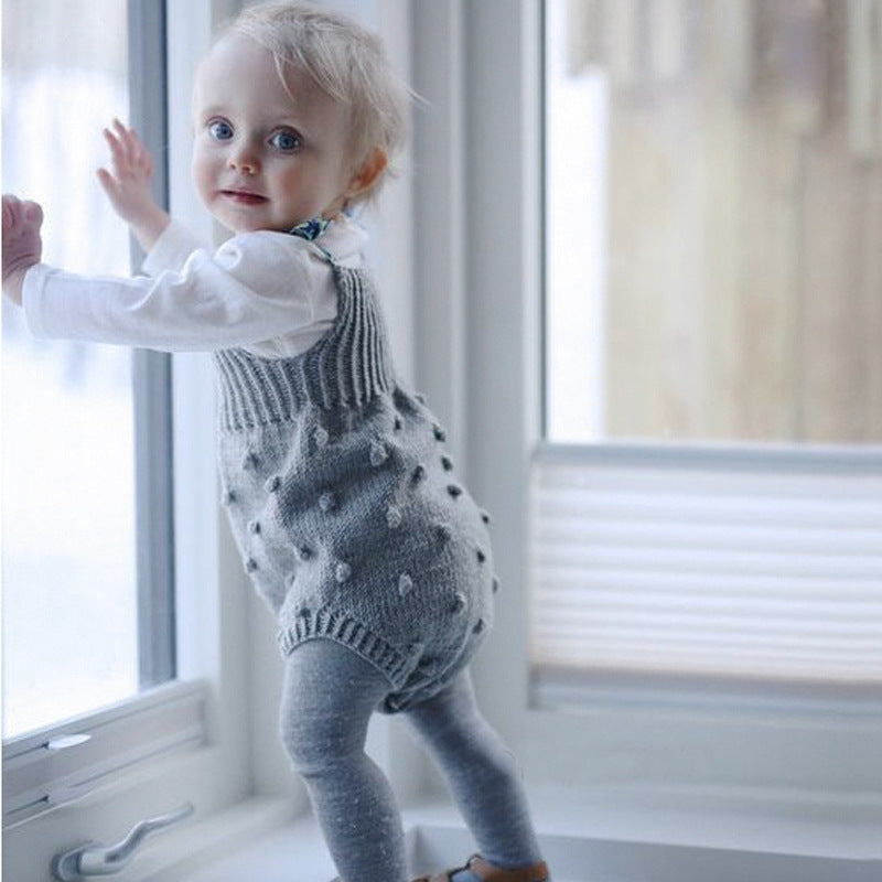 Grey Short Knitted Baby Dungarees/ Romper - age: 03-36 months