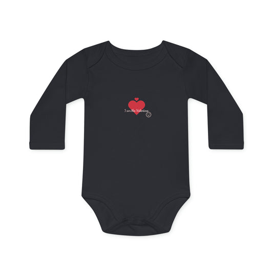 Black Long Sleeve Baby Bodysuit with Valentine Printed Logo