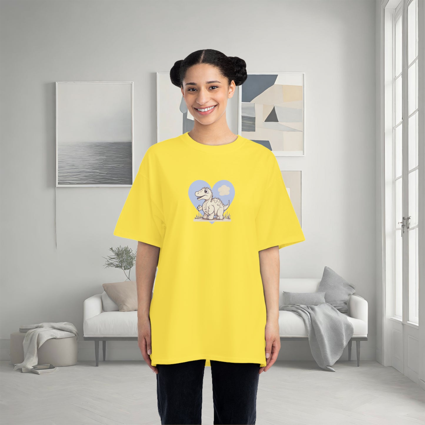 Mom to Be Short-Sleeve T-Shirt Featuring a Dinosaur Print Yellow