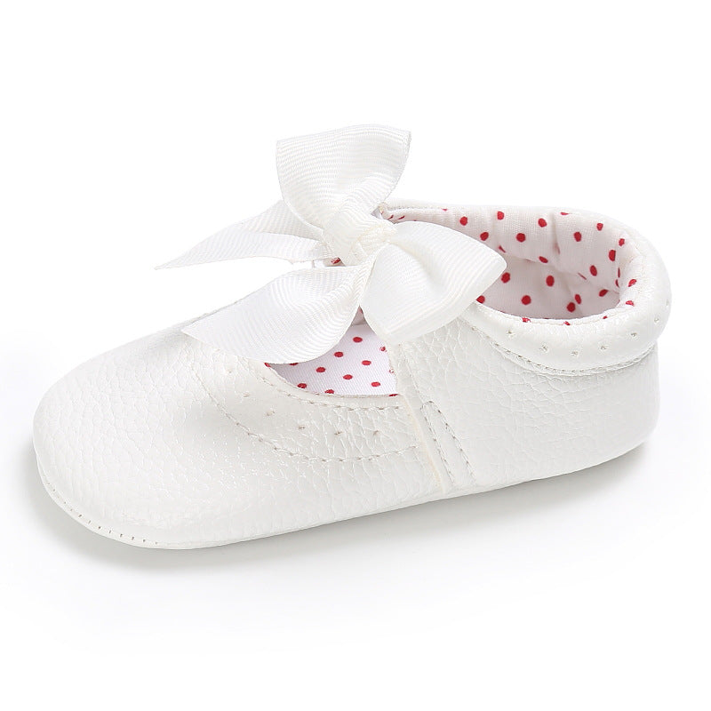 Baby Girl Shoes with a Cute Bow on front and Soft Eco Sole - age: 0-12 months White