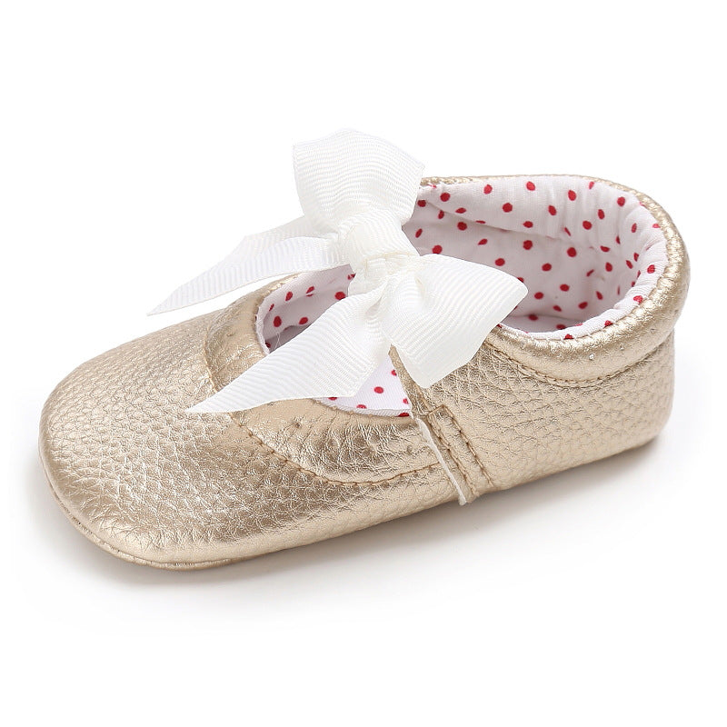 Baby Girl Shoes with a Cute Bow on front and Soft Eco Sole - age: 0-12 months Gold