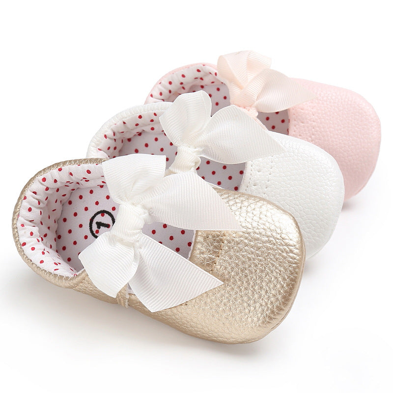 Baby Girl Shoes with a Cute Bow on front and Soft Eco Sole - age: 0-12 months