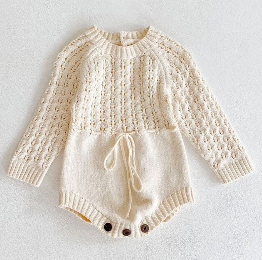 Vintage Style Knit Garment Baby Romper with Waist Girdle, age: 4-36 months