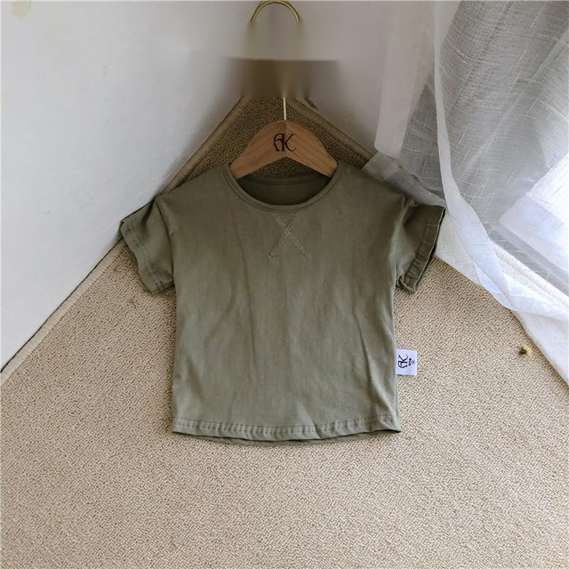 Summer Baby Children's Clothing Simple Short-sleeved T-shirt Dark Green