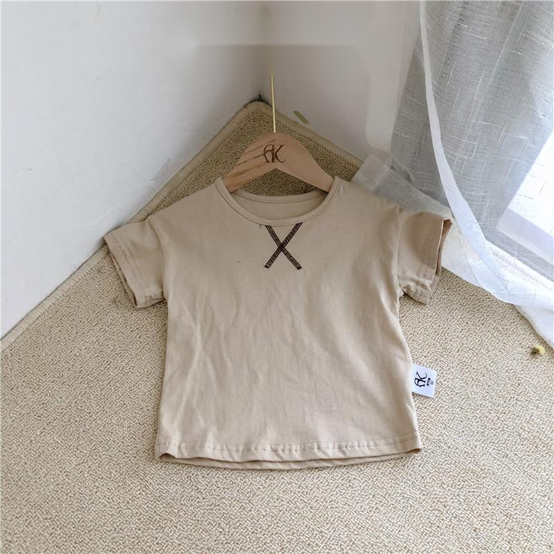 Summer Baby Children's Clothing Simple Short-sleeved T-shirt Beige