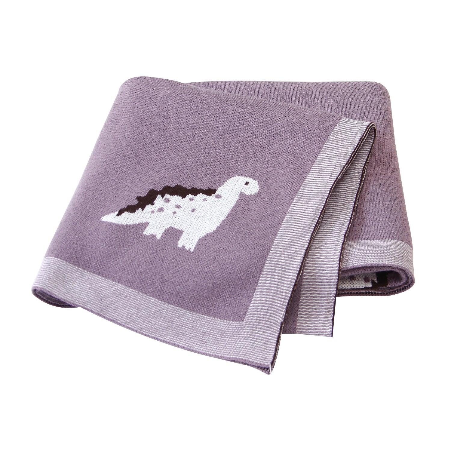 Dinosaur Baby Blanket - Knitted with Pure Cotton Purple 100x80cm