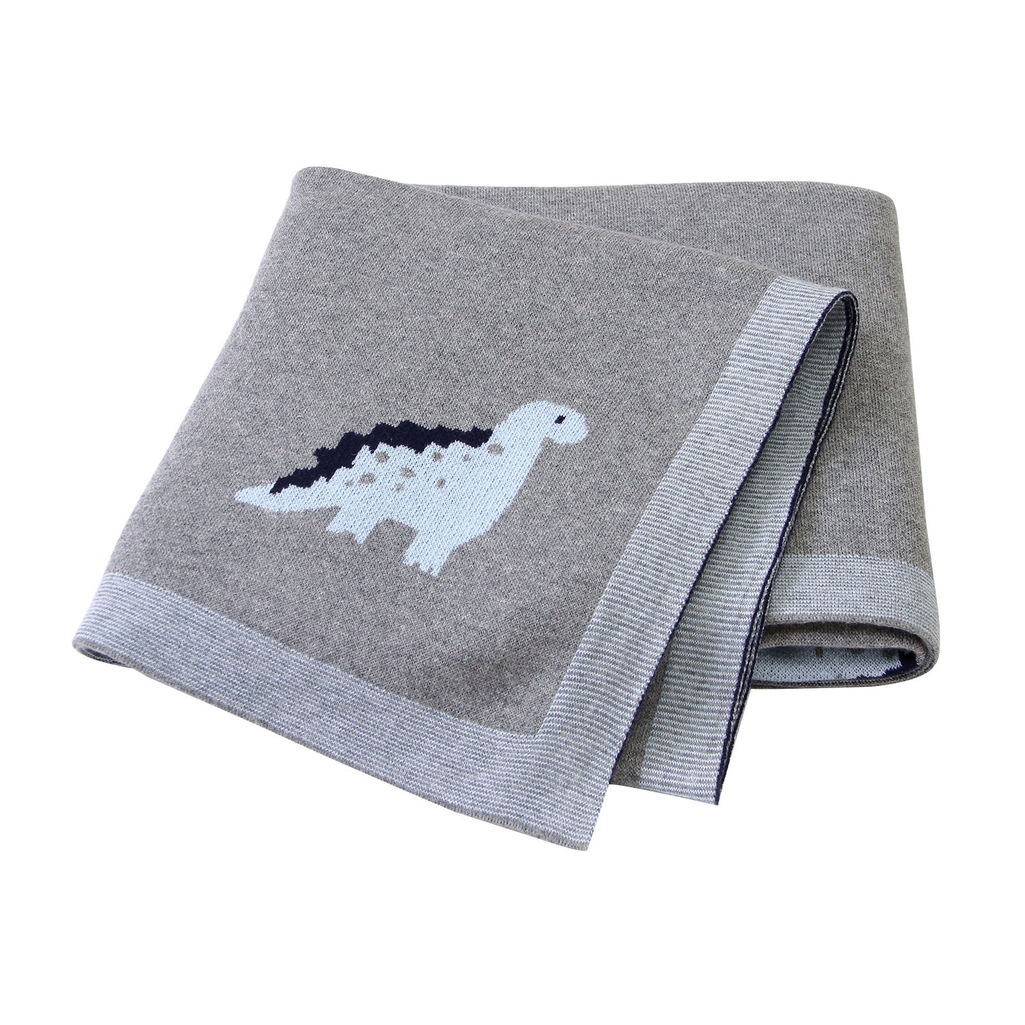 Dinosaur Baby Blanket - Knitted with Pure Cotton Grey 100x80cm