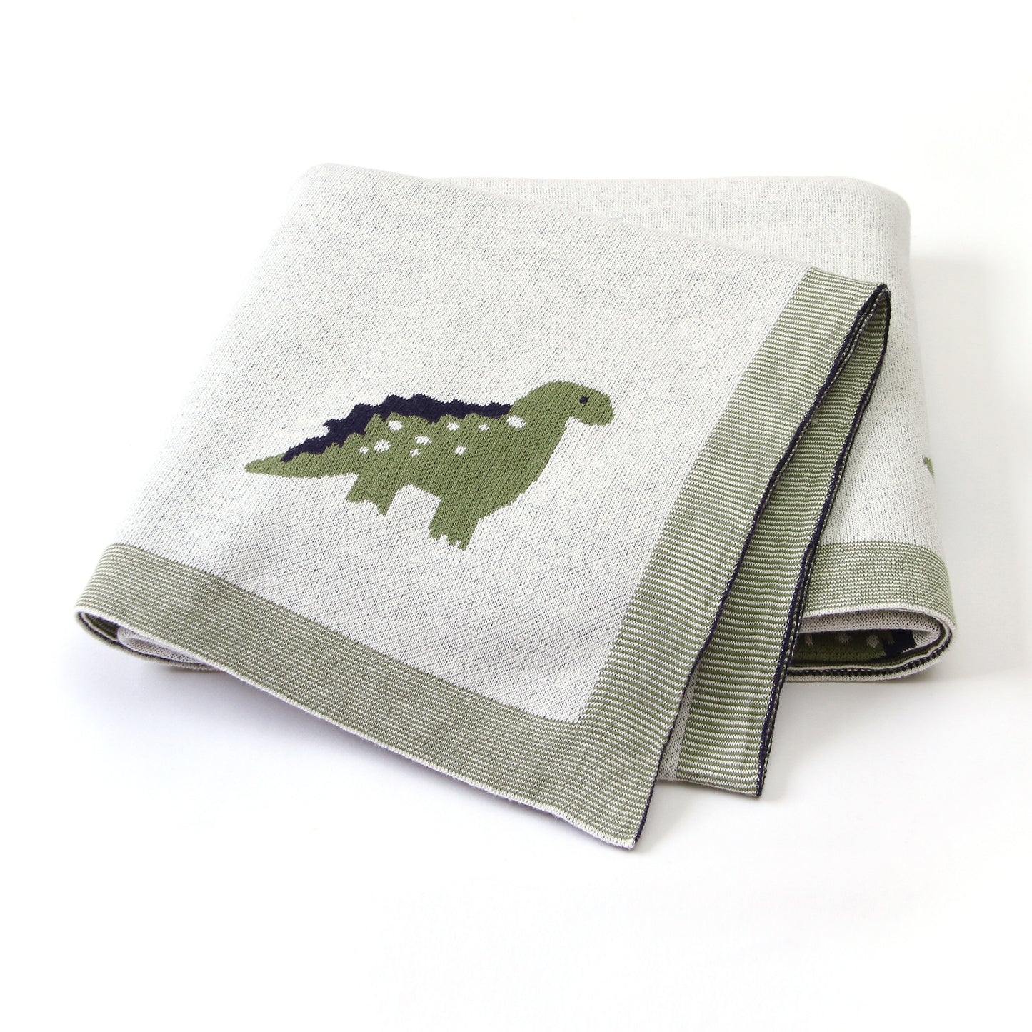 Dinosaur Baby Blanket - Knitted with Pure Cotton White 100x80cm