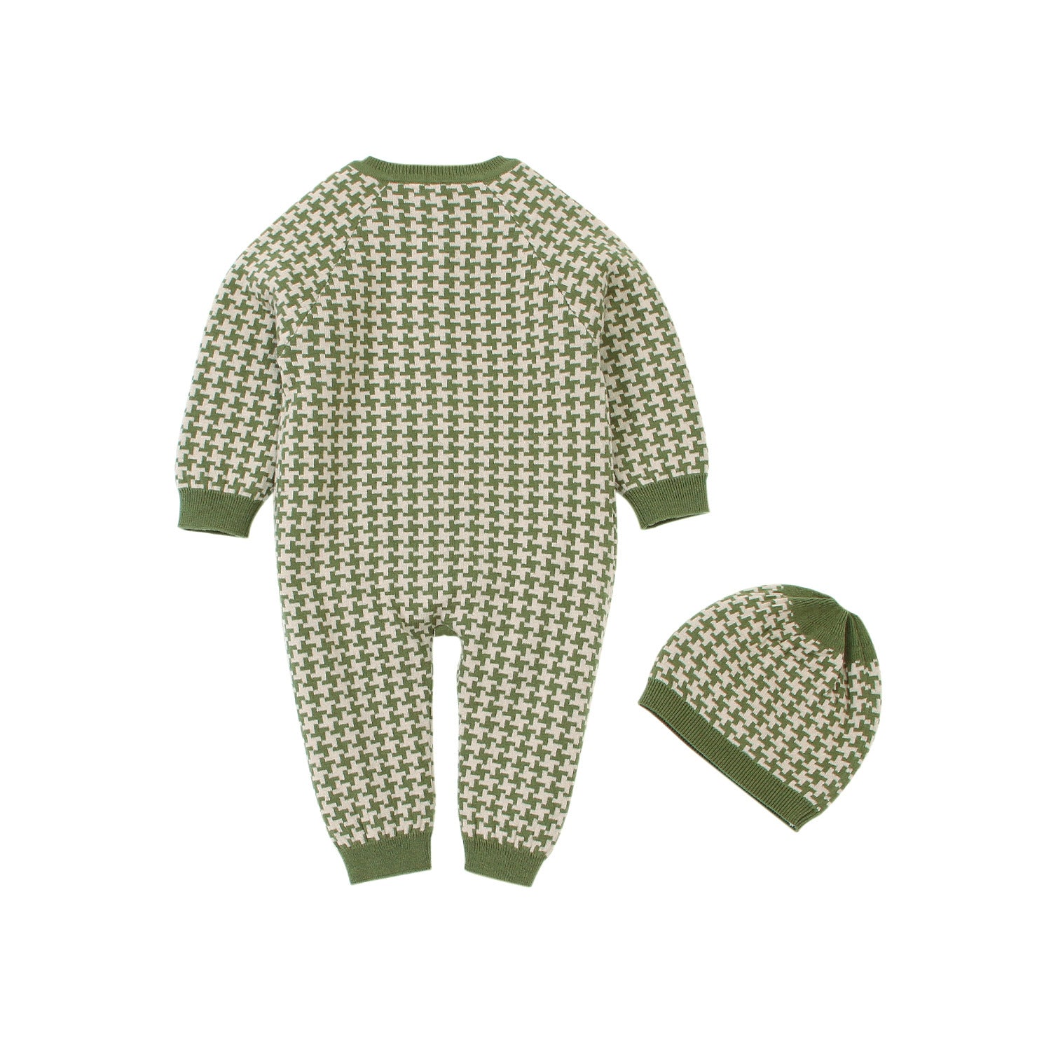 Houndstooth Knit Sweater Bodysuit & Beanie Hat Set - age: 3- 36 months