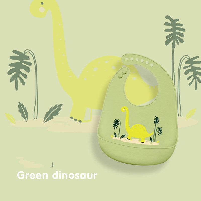 Silicone Bib for Babies and Toddlers featuring Adorable Animals on Pastel Colours Green dinosaur