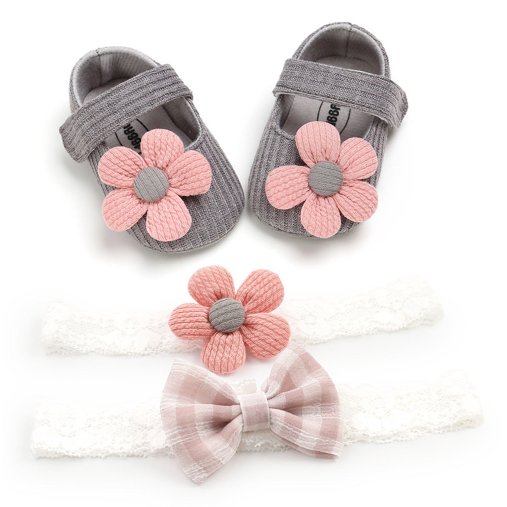 Daisy Design Baby Shoes and Matching Headband age: newborn- 18 months Grey