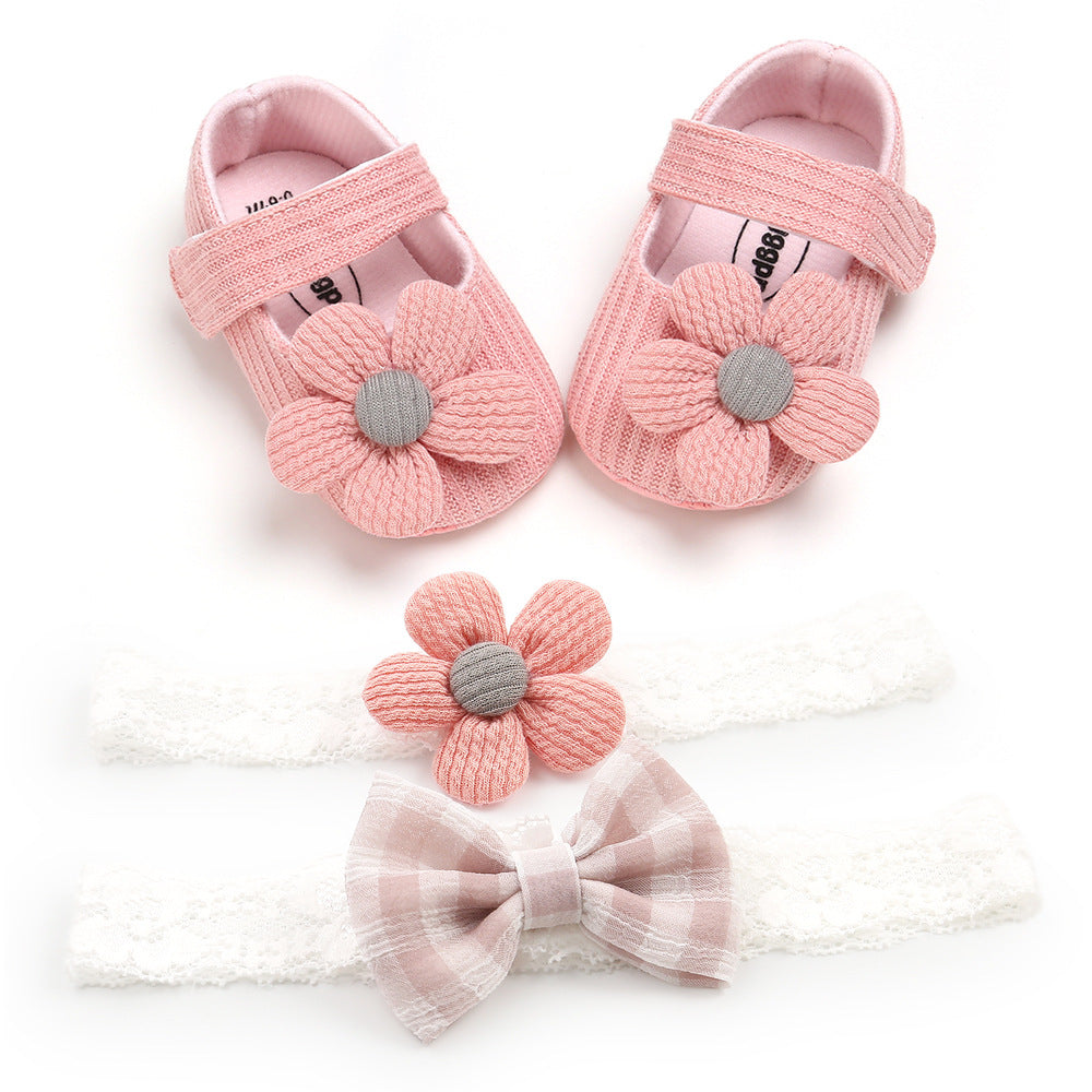 Daisy Design Baby Shoes and Matching Headband age: newborn- 18 months Pink