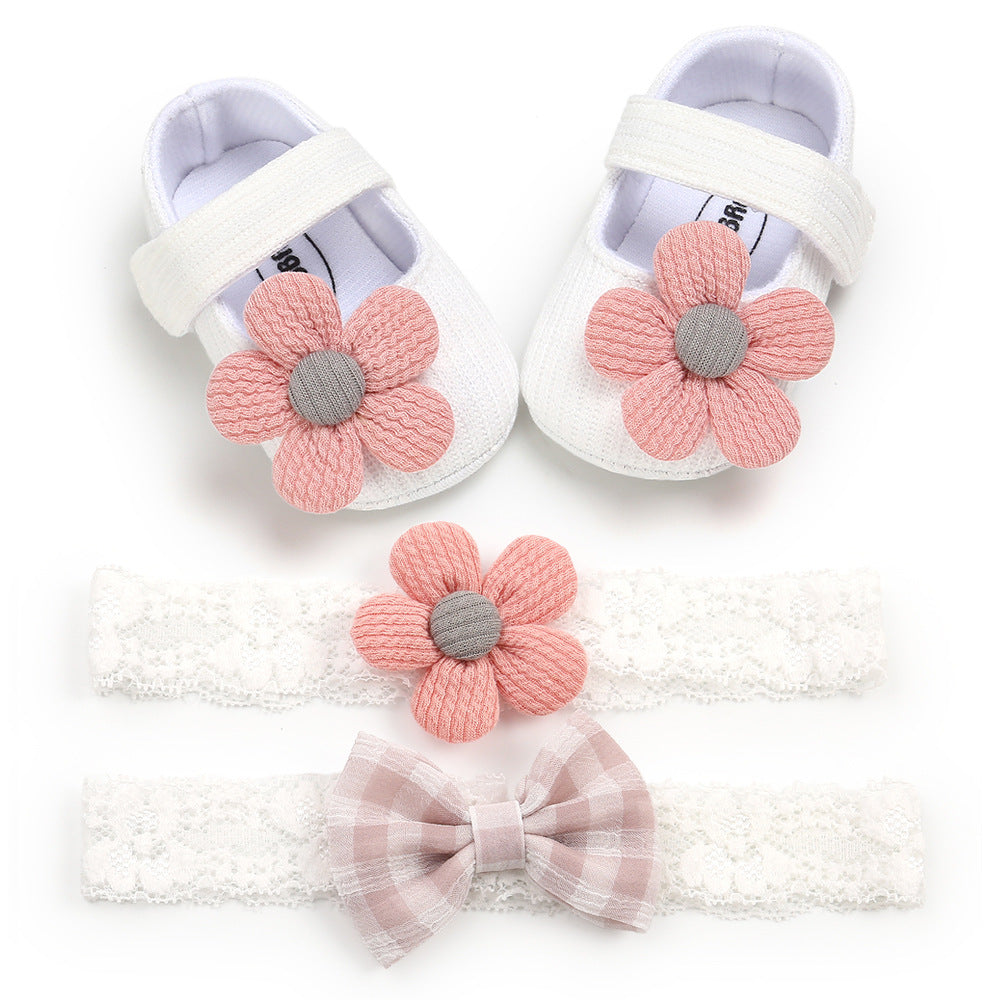 Daisy Design Baby Shoes and Matching Headband age: newborn- 18 months White