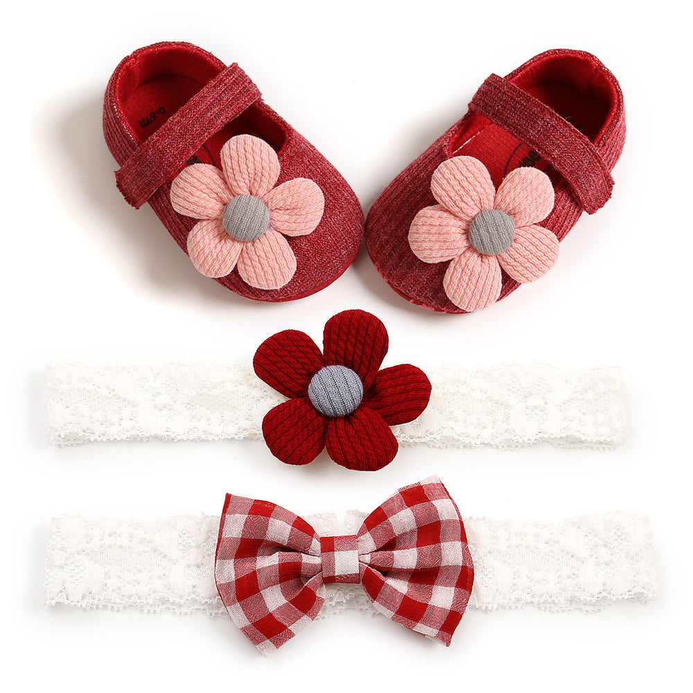 Daisy Design Baby Shoes and Matching Headband age: newborn- 18 months Red