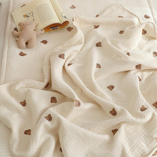 Light Cotton Blanket - Bear Embroidery cute bear blanket 135x85cm