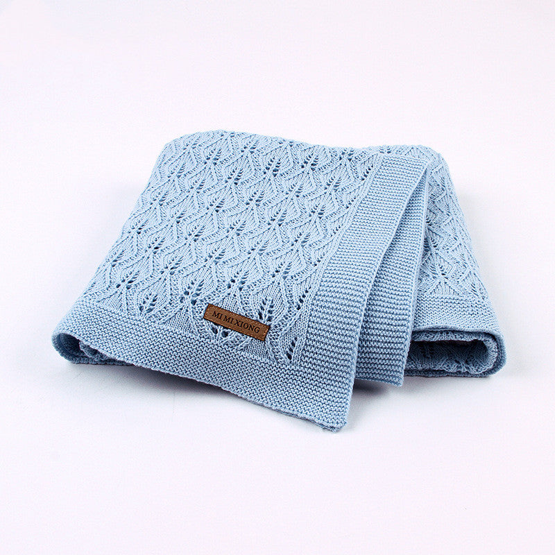 Light Knitted Baby Blanket, Leaf Pattern Baby blue 100x80cm