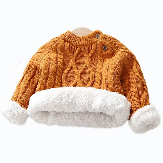 Children's Knitted Winter Sweater With Plush Lining age: 1-11 years Orange