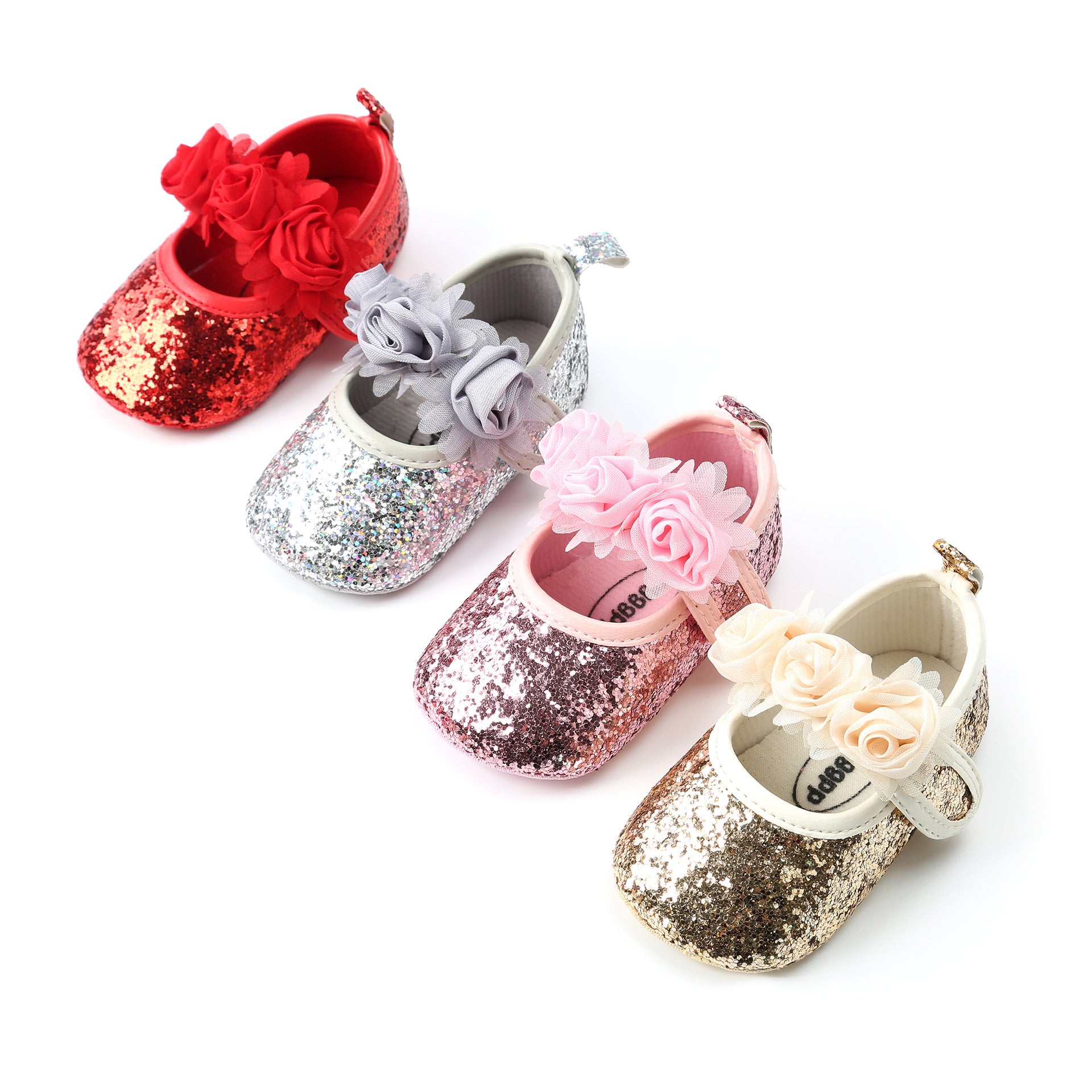 Baby Girl Pre-Walking Shoes With Roses Design Velcro Straps