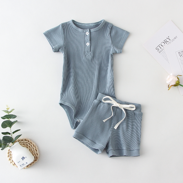 Bodysuit & Leggings or Shorts, Cotton Set - age: 0-24 months Blue short sleeve