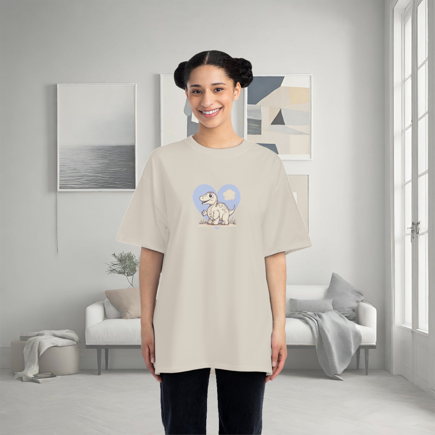 Mom to Be Short-Sleeve T-Shirt Featuring a Dinosaur Print Sand