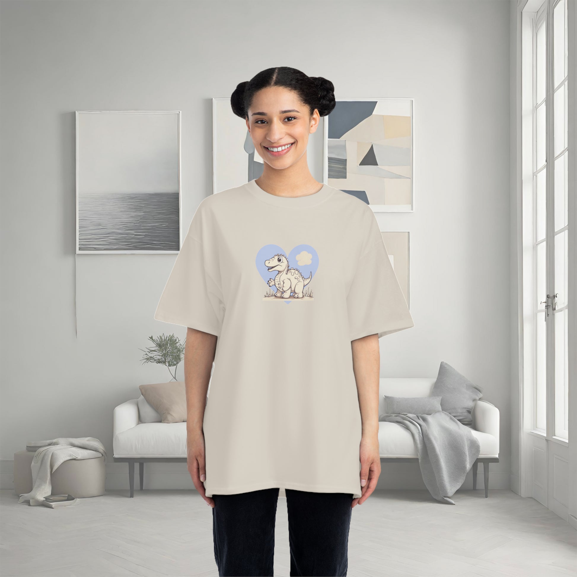 Mom to Be Short-Sleeve T-Shirt Featuring a Dinosaur Print Sand