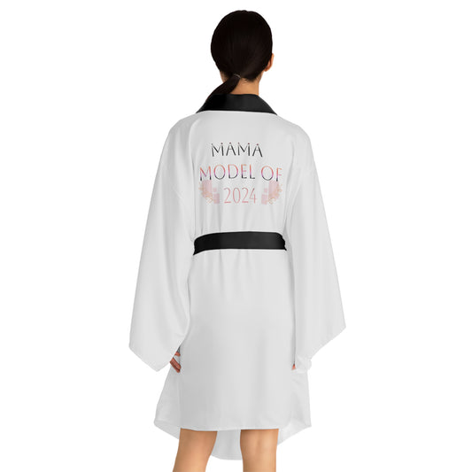 New Mum, Long Sleeve Kimono, Robe, Unique Elegant Logo Print Black