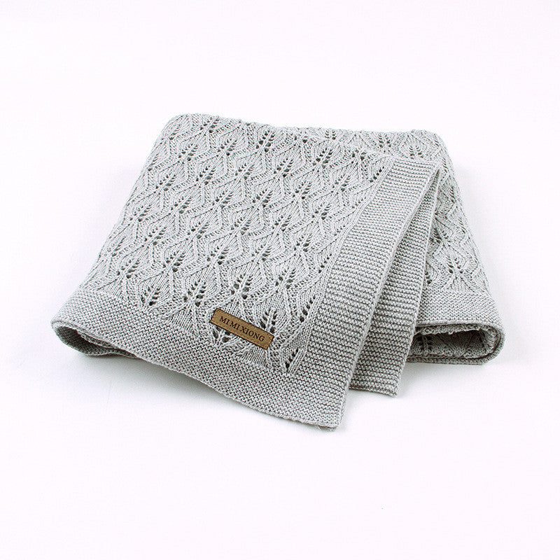 Light Knitted Baby Blanket, Leaf Pattern Grey 100x80cm