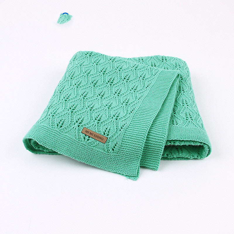 Light Knitted Baby Blanket, Leaf Pattern Green 100x80cm