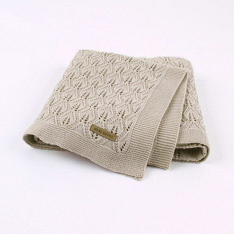 Light Knitted Baby Blanket, Leaf Pattern Ecru 100x80cm