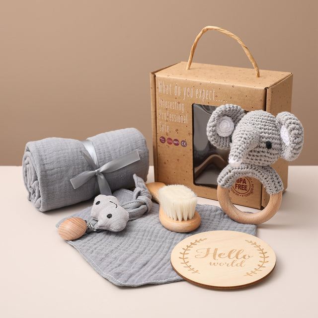 Baby Toys Set with Towel and Burb Cloth (6 pcs) Elephant 6PCS Set