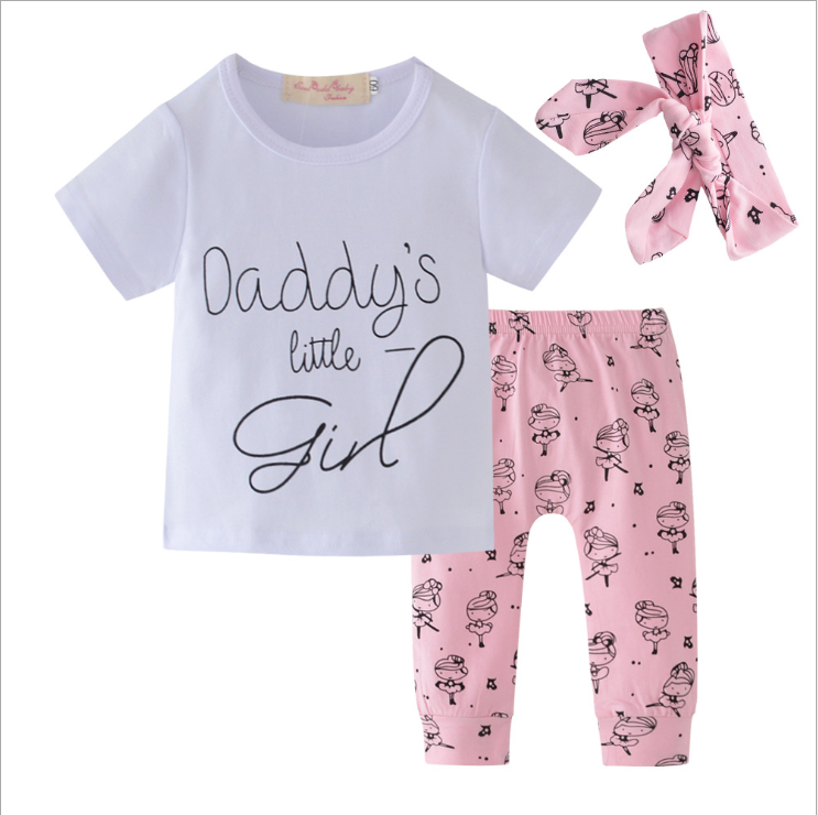 "Daddy's Little Girl" logo T-shirt, Leggings & Headband Set (3pcs) Short sleeve