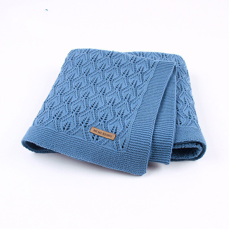 Light Knitted Baby Blanket, Leaf Pattern Azure Blue 100x80cm