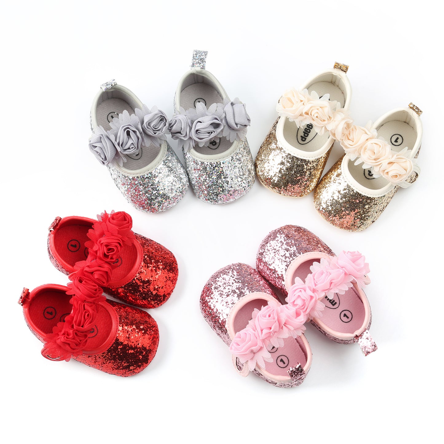 Baby Girl Pre-Walking Shoes With Roses Design Velcro Straps