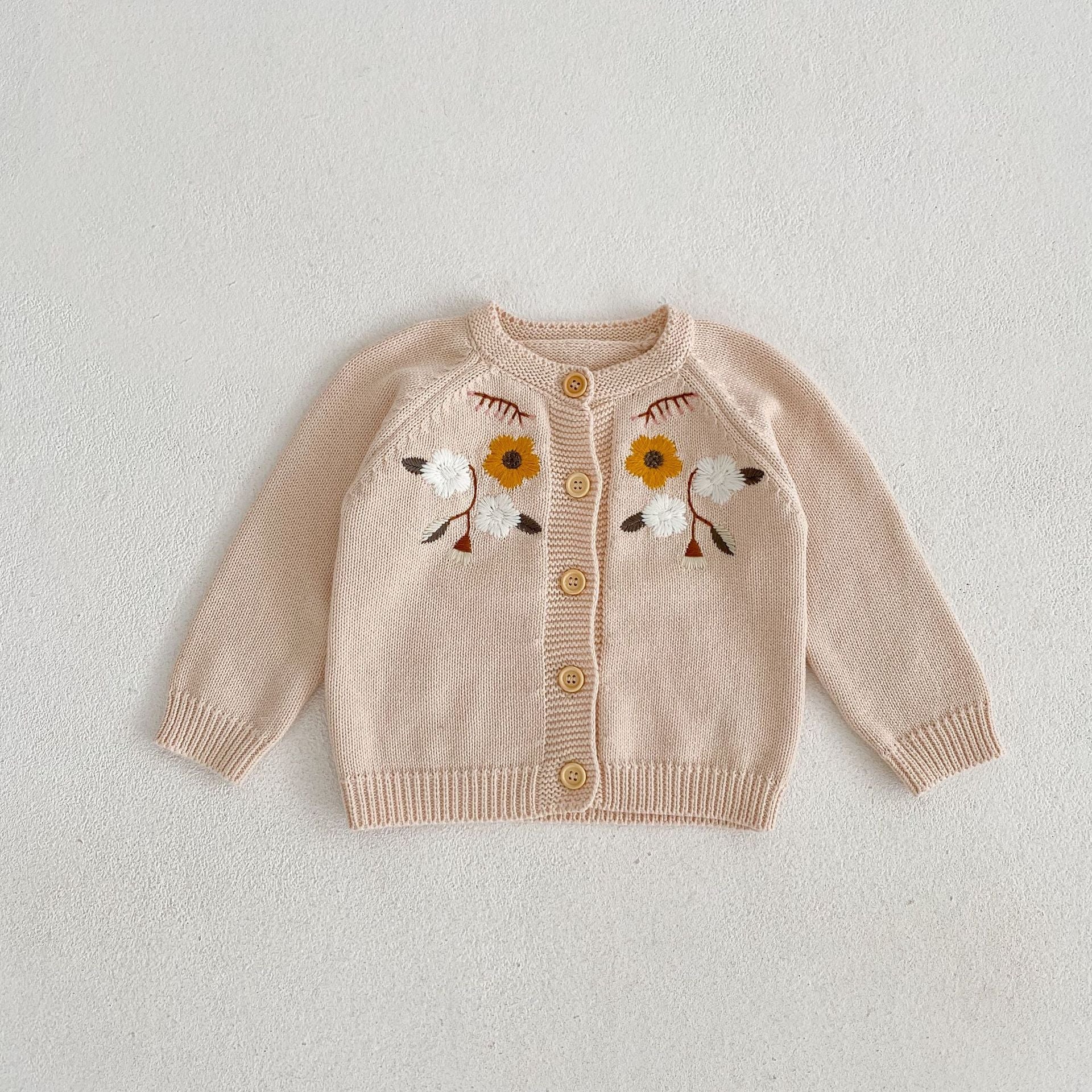 Knit Cardigan & Bonnet Set, Flowers Embroidery, Babies age: 0-12 months Stone powder flower embroidered cardigan