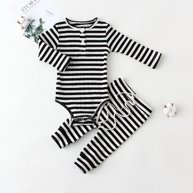 Bodysuit & Leggings or Shorts, Cotton Set - age: 0-24 months Black striped