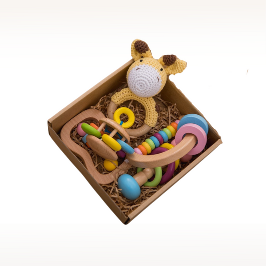 Baby Gift Box -Teething Ring, Beech Wood Rattles, Sustainable Materials