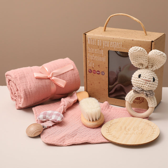 Baby Toys Set with Towel and Burb Cloth (6 pcs) Rabbit 6PCS Set