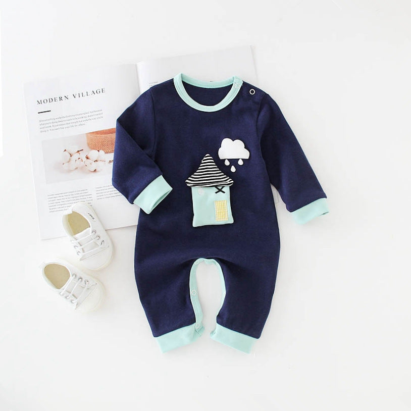 Baby Long Sleeve Romper, Onesie - age: 03-18 months Blue house