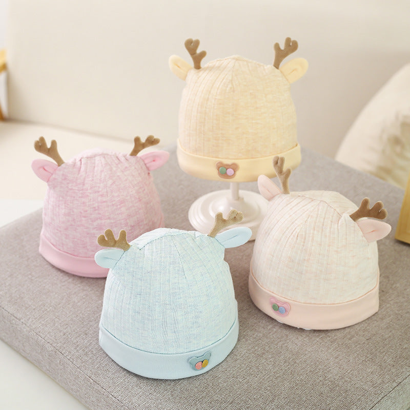 Pure Cotton Beanie Hat with cute little horns and ear details for newborns and babies