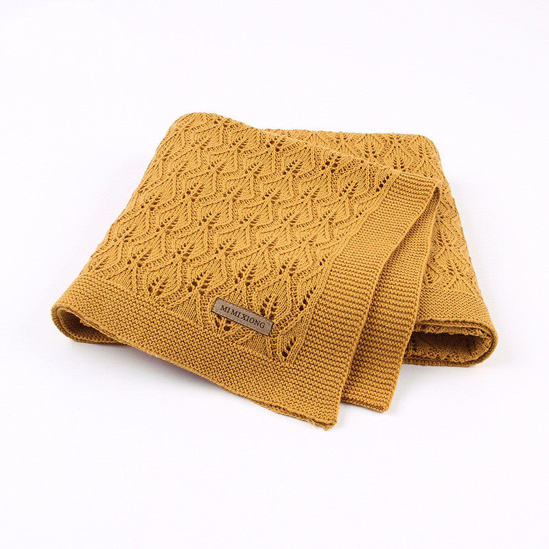 Light Knitted Baby Blanket, Leaf Pattern Mustard 100x80cm