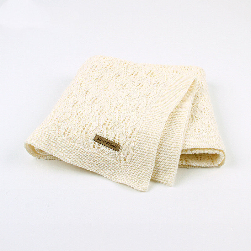 Light Knitted Baby Blanket, Leaf Pattern Cream 100x80cm