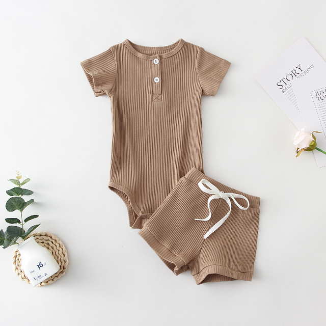 Bodysuit & Leggings or Shorts, Cotton Set - age: 0-24 months Pecan short sleeve