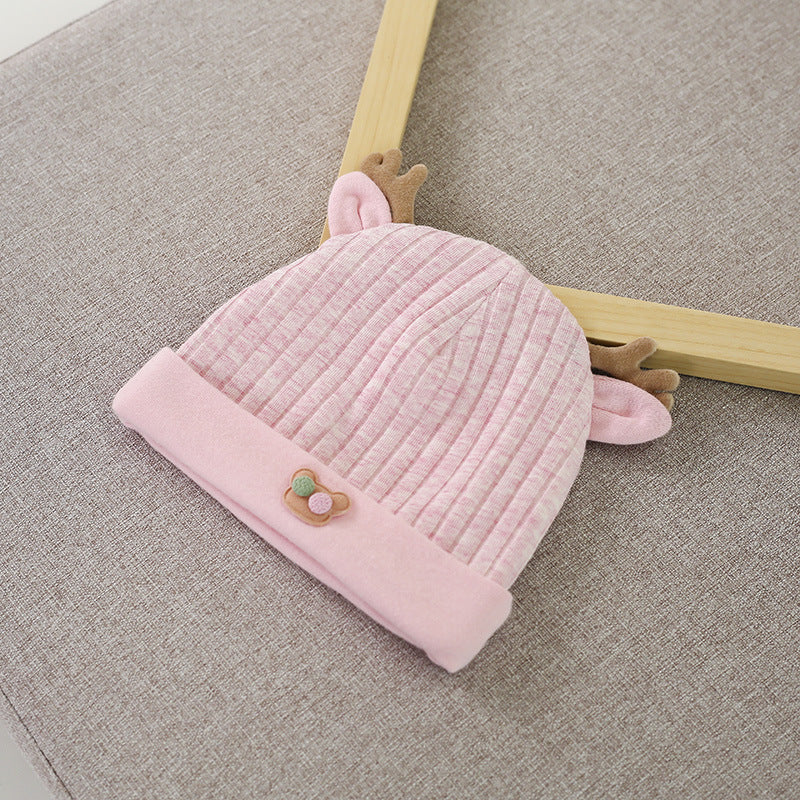 Pure Cotton Beanie Hat with cute little horns and ear details for newborns and babies Pink