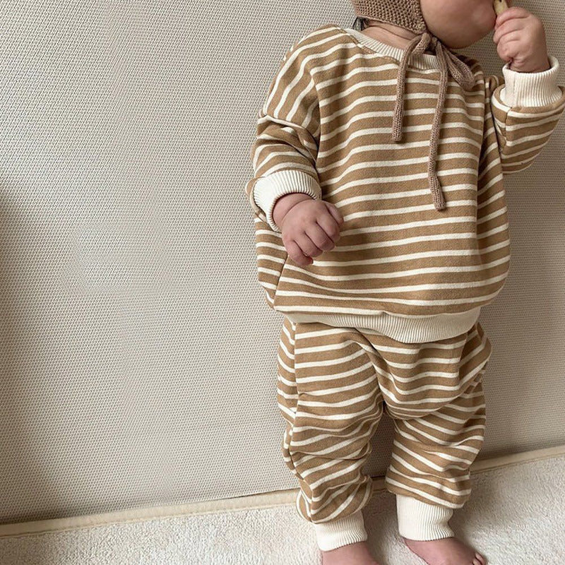 Striped Long Sleeved Sweatshirt & Trousers Sporty Set