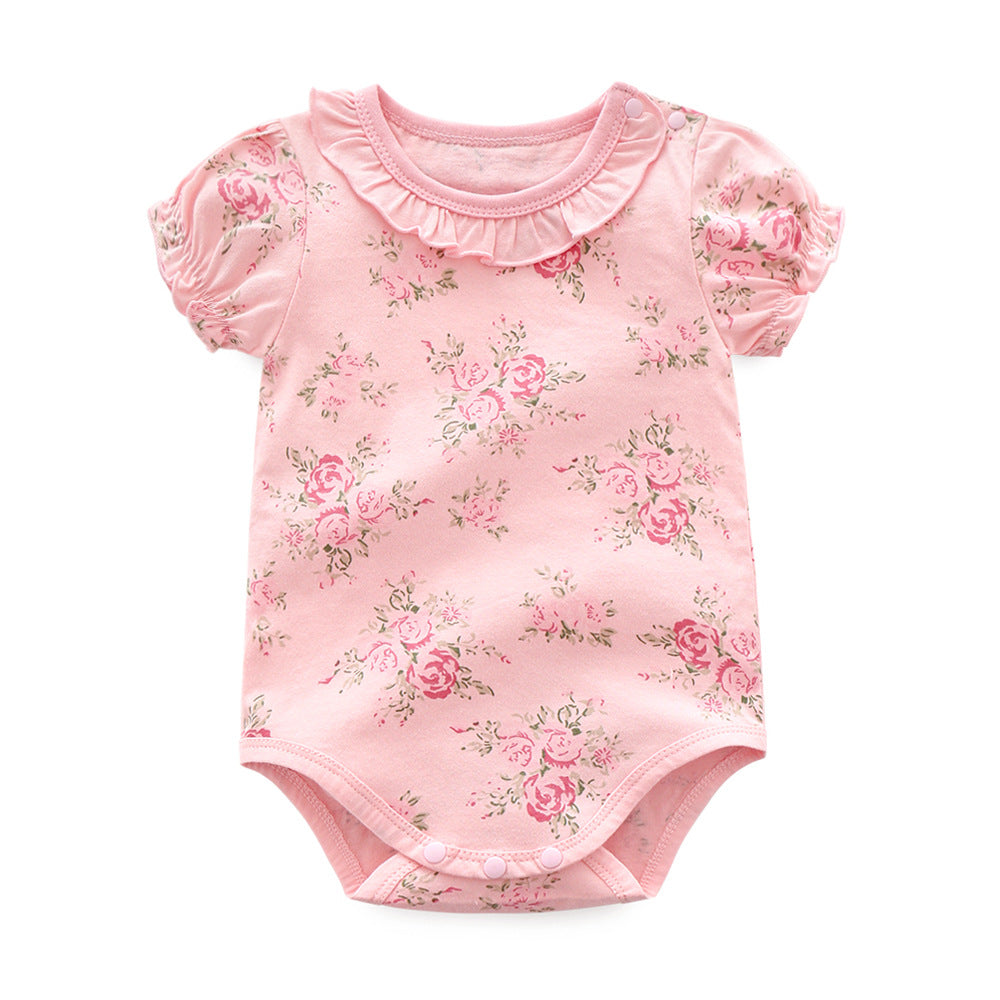 Short Baby Romper with Little Roses All Over Print age: 0-12 months Pink